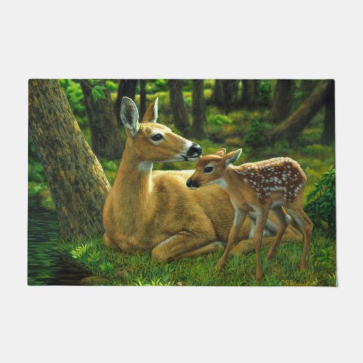 Frühlingssorge Fawn and Mother Deer Fußmatte (Vorderseite)