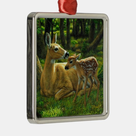 Frühlingssorge Fawn and Mother Deer Silbernes Ornament (Rechts)