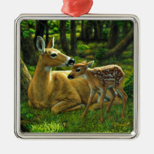 Frühlingssorge Fawn and Mother Deer Silbernes Ornament