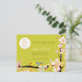 Frühlingssorgen Grünen lieben Vögel Hochzeit rette Ankündigungspostkarte (Stehend Vorderseite)