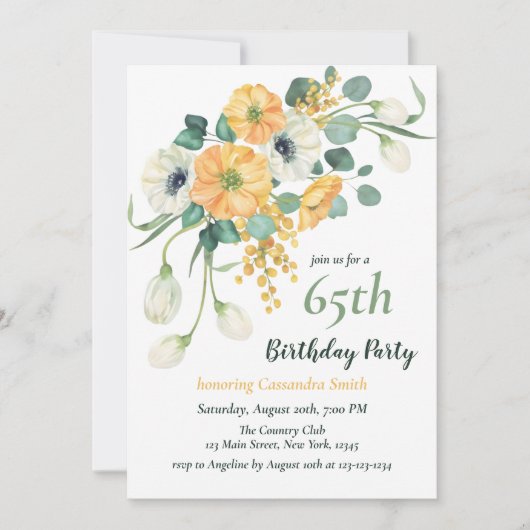 Frühlingssorgen & Weißer Anemon Botanischer Geburt Einladung (Vorderseite)