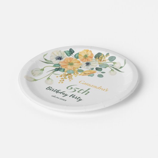 Frühlingssorgen & Weißer Anemon Botanischer Geburt Pappteller (Schrägansicht)