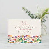 Frühlingssorten Gelbe Lila Blume BridesmaidCard Menükarte (Stehend Vorderseite)