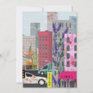 Frühlingsstadt Vibes Aquarell Blumen Urbane Kuns Feiertagskarte