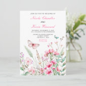 Frühlingsstich-Rosa-Schmetterling-Hochzeit Einladung (Stehend Vorderseite)