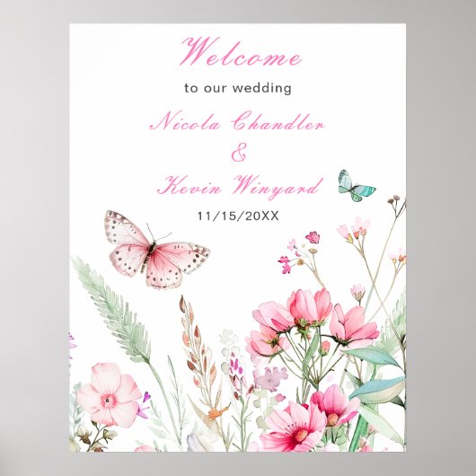 Frühlingsstich-Rosa-Schmetterling-Hochzeit Poster (Vorne)