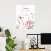 Frühlingsstich-Rosa-Schmetterling-Hochzeit Poster (Heimbüro)