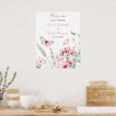 Frühlingsstich-Rosa-Schmetterling-Hochzeit Poster (Küche)