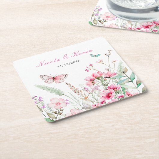 Frühlingsstich-Rosa-Schmetterling-Hochzeit Rechteckiger Pappuntersetzer (angewinkelt)