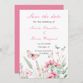 Frühlingsstich-Rosa-Schmetterling-Hochzeit Save The Date (Vorne/Hinten)
