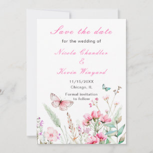Frühlingsstich-Rosa-Schmetterling-Hochzeit Save The Date