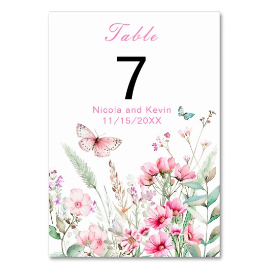 Frühlingsstich-Rosa-Schmetterling-Hochzeit Tischnummer (Vorderseite)