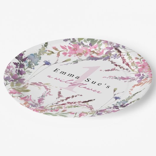 Frühlingsstift Wildblume Blumengeburtpapier Pappteller (Schrägansicht)