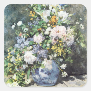 Frühlingsstrauß von Pierre Renoir, Vintage Blumen Quadratischer Aufkleber