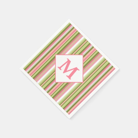 Frühlingsstreifen Monogram Cocktail Napkin Serviette (Ecke)