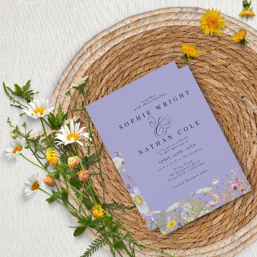 FrühlingsSummer Wildblume Periwinkle Boho Wedding Einladung