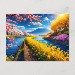 Frühlingsszene mit Kirschblüten und -gebirgen Postkarte
