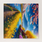 Frühlingsszene mit Kirschblüten und -gebirgen Puzzle (Horizontal)