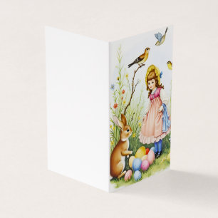 Frühlingsszene mit Mädchen, Kaninchen und Ostereie