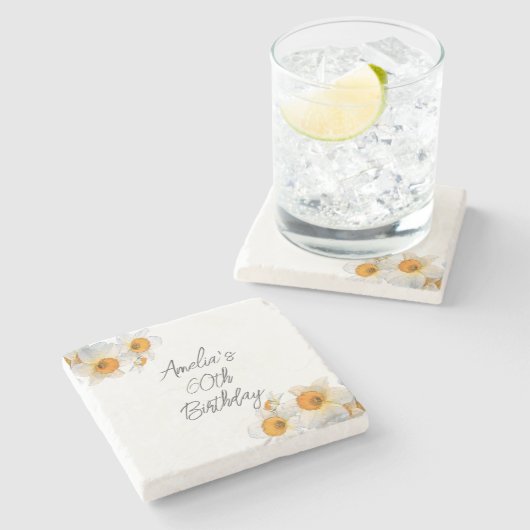 Frühlingstag daffodil Geburtstag Steinuntersetzer (Seitenansicht)