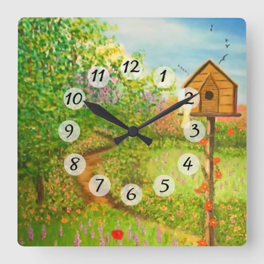 Frühlingstag Quadratische Wanduhr (Vorderseite)