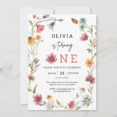 Frühlingstag Wildblume wird 1. Geburtstag Einladung (Vorderseite)