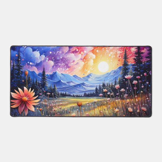 Frühlingstal Sonnenuntergang Illustration Schreibtischunterlage (Vorderseite)