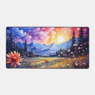 Frühlingstal-Sonnenuntergangs-Illustration Schreibtischunterlage