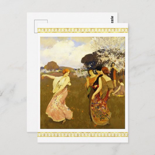 Frühlingstanz, Arthur F. Mathews Postkarte (Vorne/Hinten)