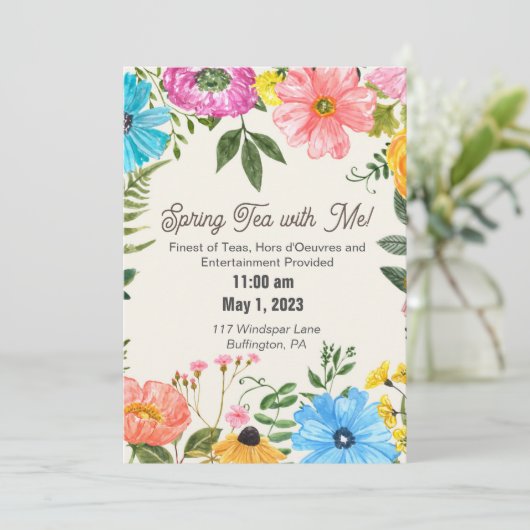 Frühlingstee, Frühjahrsfeiern, Frühlingsstimmung, Einladung (Stehend Vorderseite)