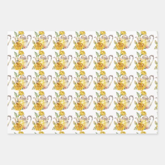 Frühlingstee Party Gelbe Teeköpfe und Rose Geschenkpapier Set (Vorderseite 3)