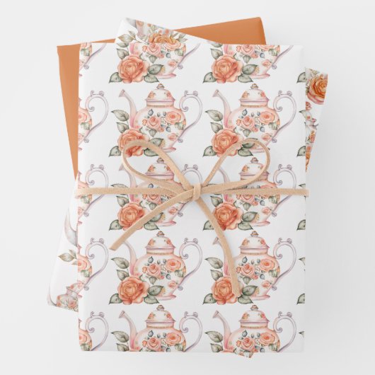 Frühlingstee Party Orange Teapots und Rose Geschenkpapier Set (Beispiel)