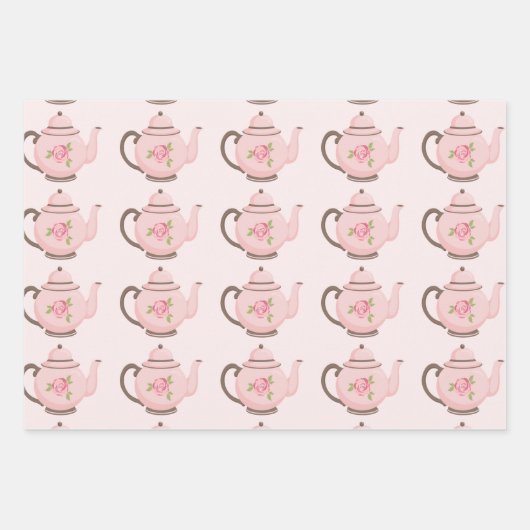 Frühlingstee Party Pink Wrapping Paper Geschenkpapier Set (Vorderseite)