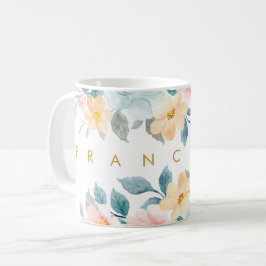 Frühlingsteige florale Wasserfarbe Name hinzufügen Kaffeetasse