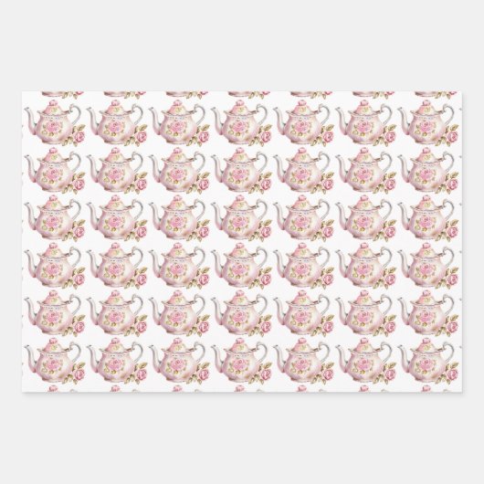 Frühlingsteppi Party Rosa Teeköpfe und Rose Geschenkpapier Set (Vorderseite 2)