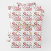 Frühlingsteppi Party Rosa Teeköpfe und Rose Geschenkpapier Set (Beispiel)
