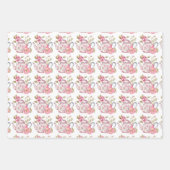 Frühlingsteppi Party Rosa Teeköpfe und Rose Geschenkpapier Set (Vorderseite)
