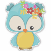 Frühlingstiere, Niedliche Eule, kleine Eule, Blume Aufkleber (Vorderseite)