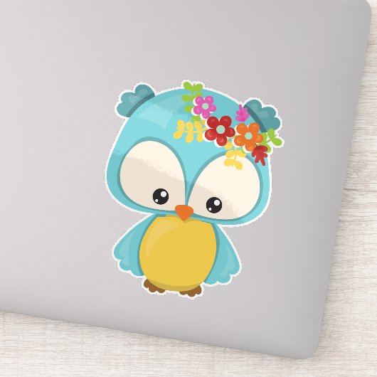 Frühlingstiere, Niedliche Eule, kleine Eule, Blume Aufkleber (Detail)