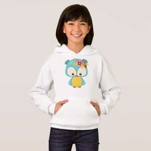 Frühlingstiere, Niedliche Eule, kleine Eule, Blume Hoodie (Vorne ganz)