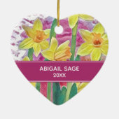 Frühlingstraffe Blume Gelb und Rosa personalisiere Keramik Ornament (Hinten)