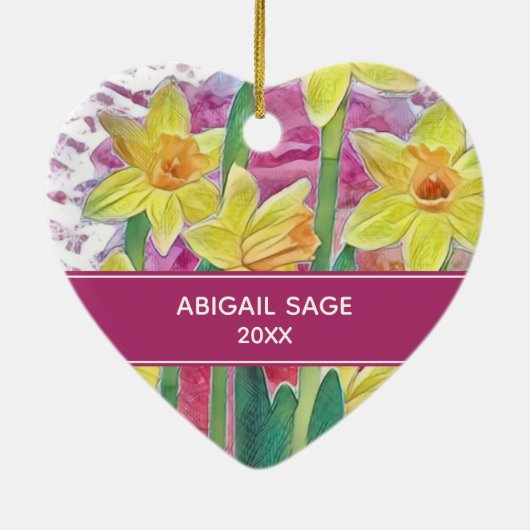 Frühlingstraffe Blume Gelb und Rosa personalisiere Keramik Ornament (Hinten)