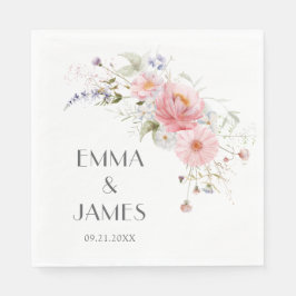 Frühlingstraffe Wildblumen Rosa Weiße Hochzeit Nap Serviette