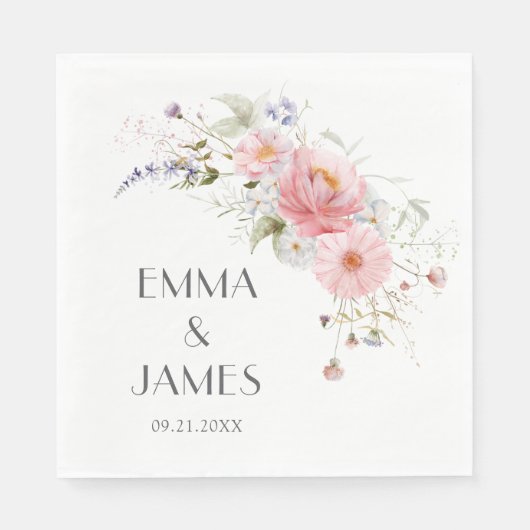 Frühlingstraffe Wildblumen Rosa Weiße Hochzeit Nap Serviette (Vorderseite)