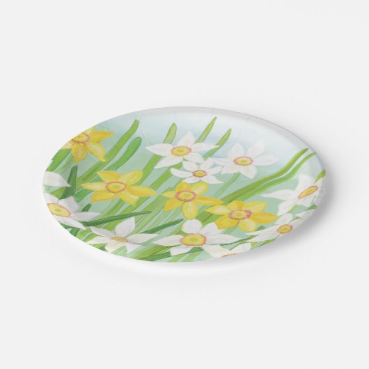 Frühlingstrockner aus Weiß und Gelb Pappteller (Schrägansicht)