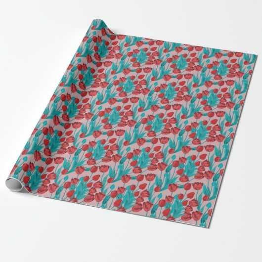 Frühlingstulips, handgezeichnet Blumenmuster Geschenkpapier (Ungerollt)