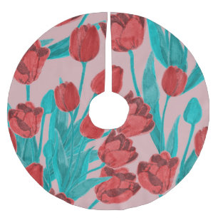 Frühlingstulips, handgezeichnet Blumenmuster Polyester Weihnachtsbaumdecke