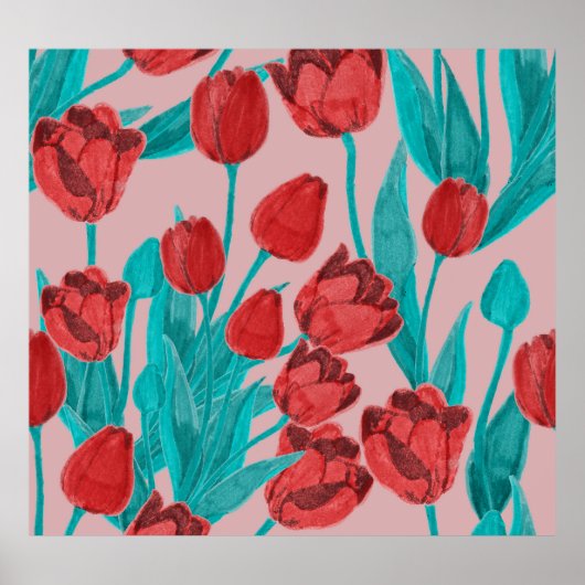 Frühlingstulips, handgezeichnet Blumenmuster Poster (Vorne)