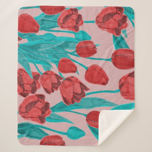 Frühlingstulips, handgezeichnet Blumenmuster Sherpadecke (Vorderseite)
