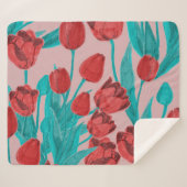 Frühlingstulips, handgezeichnet Blumenmuster Sherpadecke (Vorderseite (Horizontal))